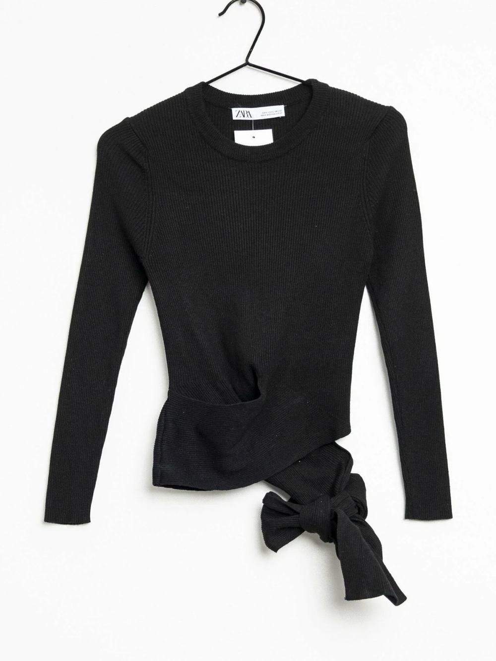 ZARA Women's Ribbed Knit Black Top Size L NWT REF 3519/004/800